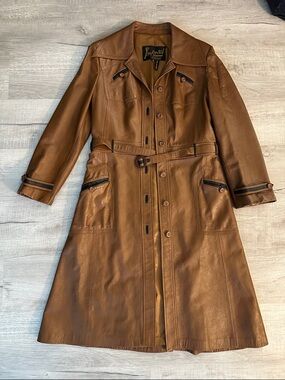 Vintage Brown Leather Trench Coat by Imperial with belt